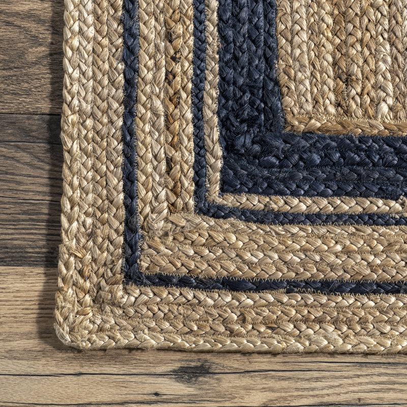 Tapis brun / bleu marine en jute tissé à la machine Speight, Rectangle 8 pi 6 po x 11 pi 6 po