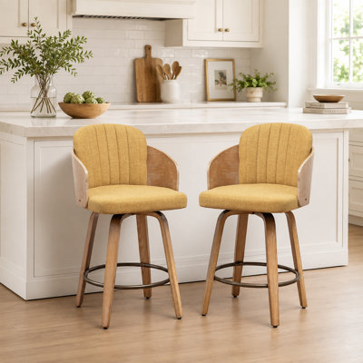 Ljubka Wood Velvet Swivel Bar Stools