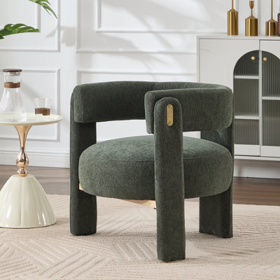 Curved Barrel Accent Chair Solid Wood Frame Upholstered Lounge Armchair Modern Statement Side Chair, Easy Assembly Leisure Chair for Living Room Bedroom Entryway