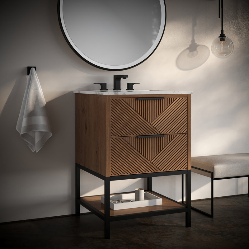 Ensemble de meuble-lavabo 24 po Diamond, Marbre de Carrare, Noyer, Noir mat
