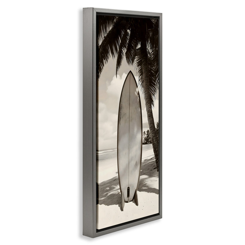Cadre flottant monochrome Surf Paradise, design par LSR Design Studio, Cadre flottant gris lustré, H 25 po x l 11 po