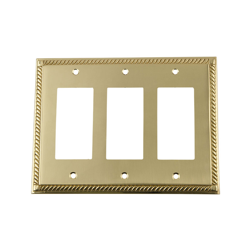 Rope 3-Gang Rocker Wall Plate, Polished Brass