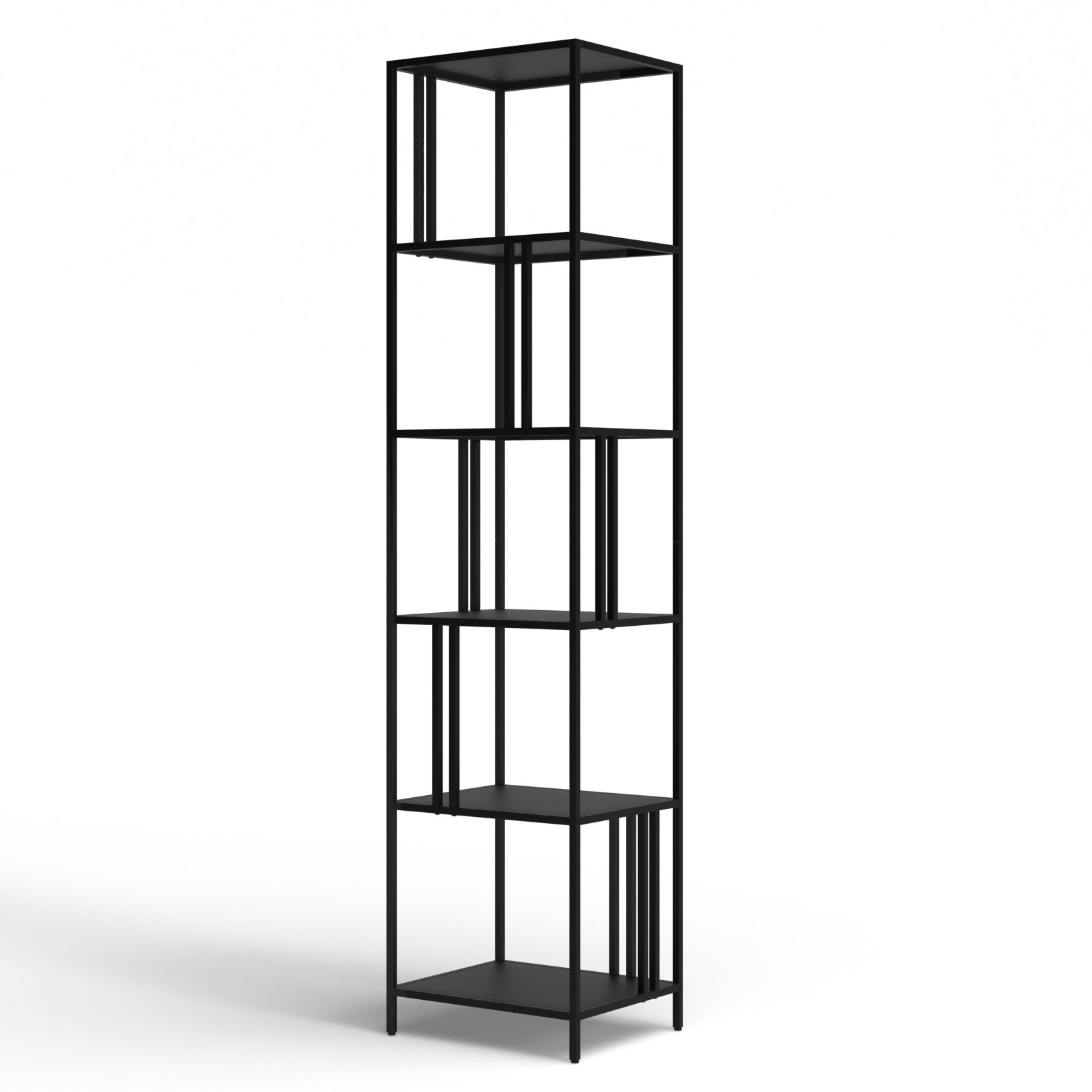 Narrow black store metal bookcase