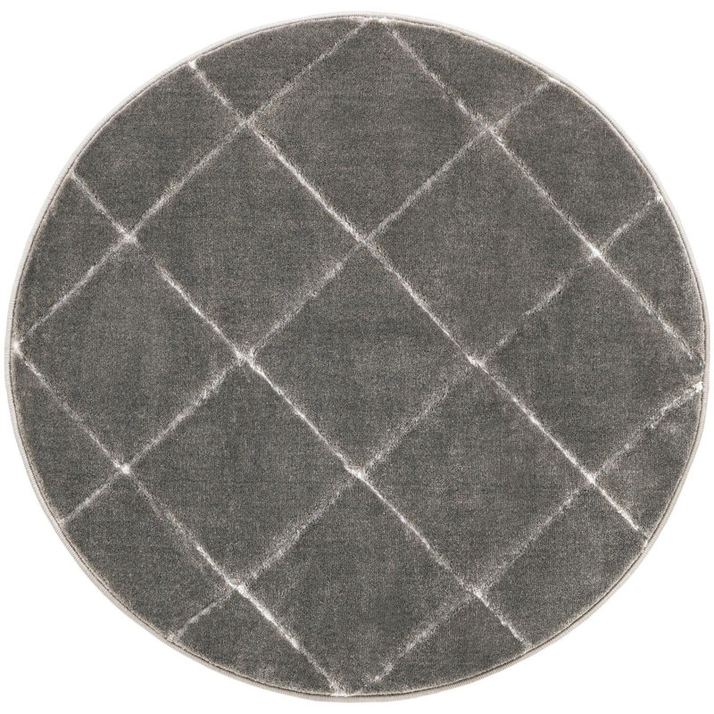 Tapis de couloir contemporain gris et argent Etowah, Rond 3 pi 1 po