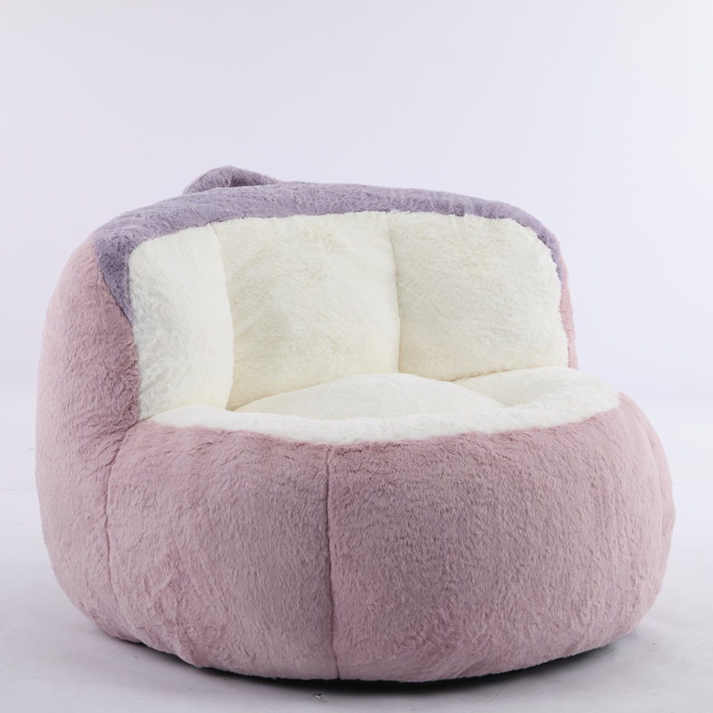 Oversized Multicolor Faux Fur Couch, Filled With Shredded Sponge, Comfortable For Multiple Spaces, Ergonomic Support, Non - Slip Bottom, No Assembly Required, Pink + White Purple Bean Bag , Soft And