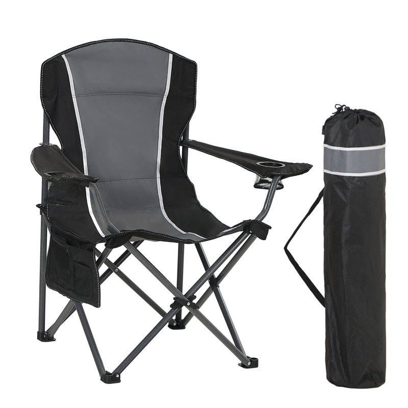 Clarena Black Oversized X-Shaped Reinforced Camping Folding Chair With Padded Back, Gray/Black, Set of 2