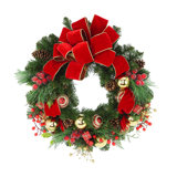 Festive Red and Gold Holiday Wreath with Berries, Ornaments and Pinecones