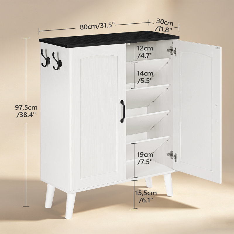 5 tier 15-20 Pairs Shoe Cabinet With Side Hooks Tall Shoe Storage