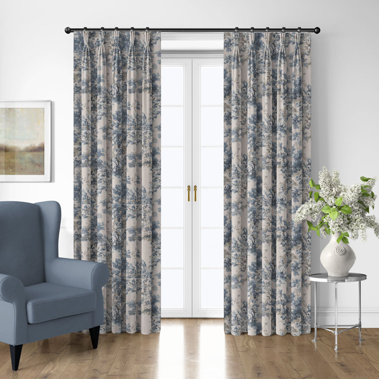 Dolce  Blue Fog Cotton Pinch Pleat Drapery Panel Set of 2