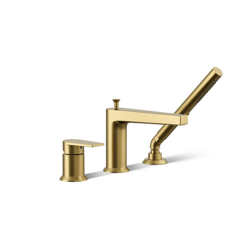 Taut Single Handle Deck Mounted Roman Tub Faucet with Diverter, Vibrant Brushed Moderne Brass