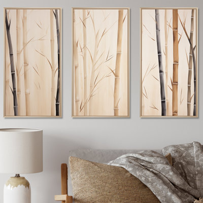 Minimalisme beige bambou Serenity II - ensemble d'art mural en toile de bambou