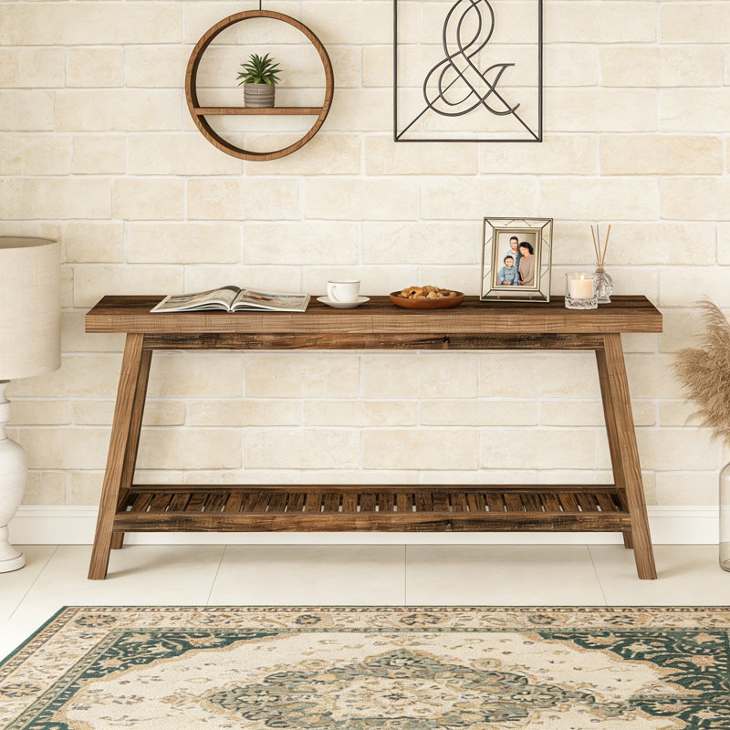 Farmhouse Entryway Table 2-Tier Sofa Table, Rustic Brown