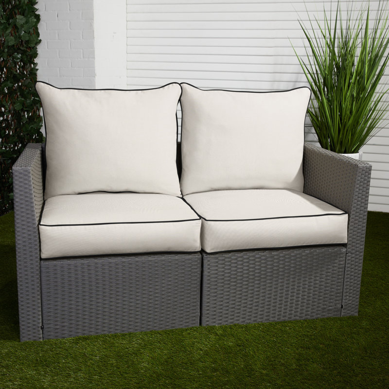 Sunbrella Outdoor Solid Loveseat Pillow and Cushion Set, Sunbrella - Canvas Natural, 22.5 in W x 22.5 in D x 5 in H