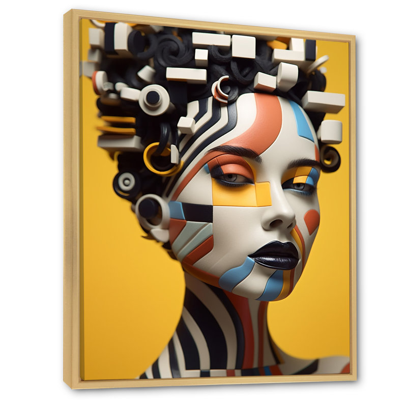 Modèle futuriste africain-américain sur toile, H 20 po x l 12 po, Cadre naturel flottant