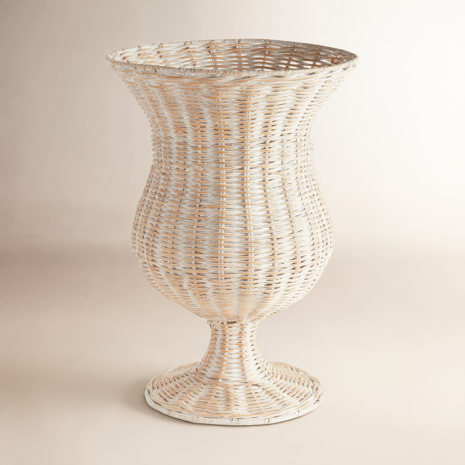 Dayam Classique Urn Whitewash Lesles Rattan Woven Footed, 22" H x 15.5" W x 15.5" D