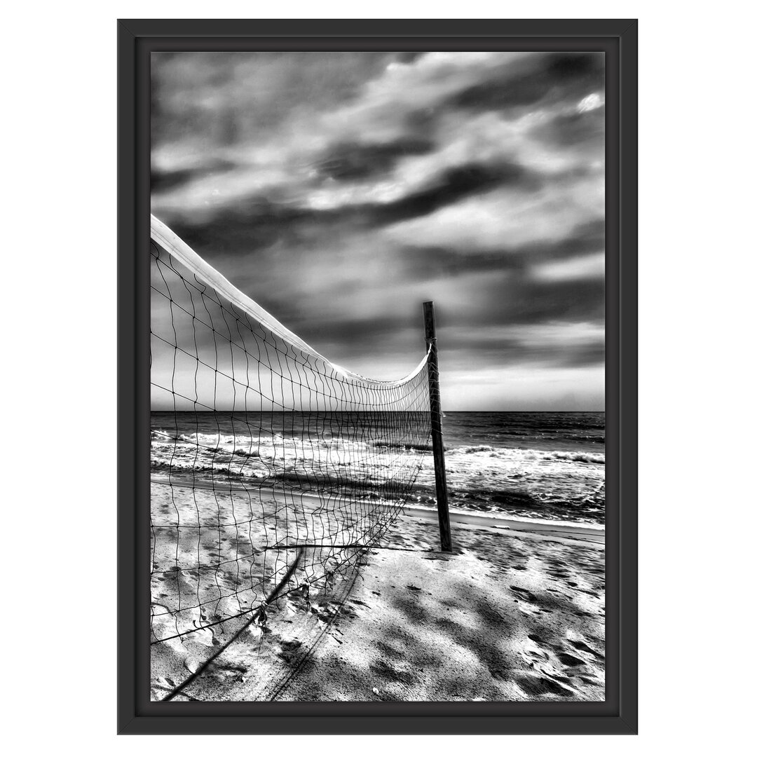 Gerahmtes Wandbild Volleyballnetz am Strand