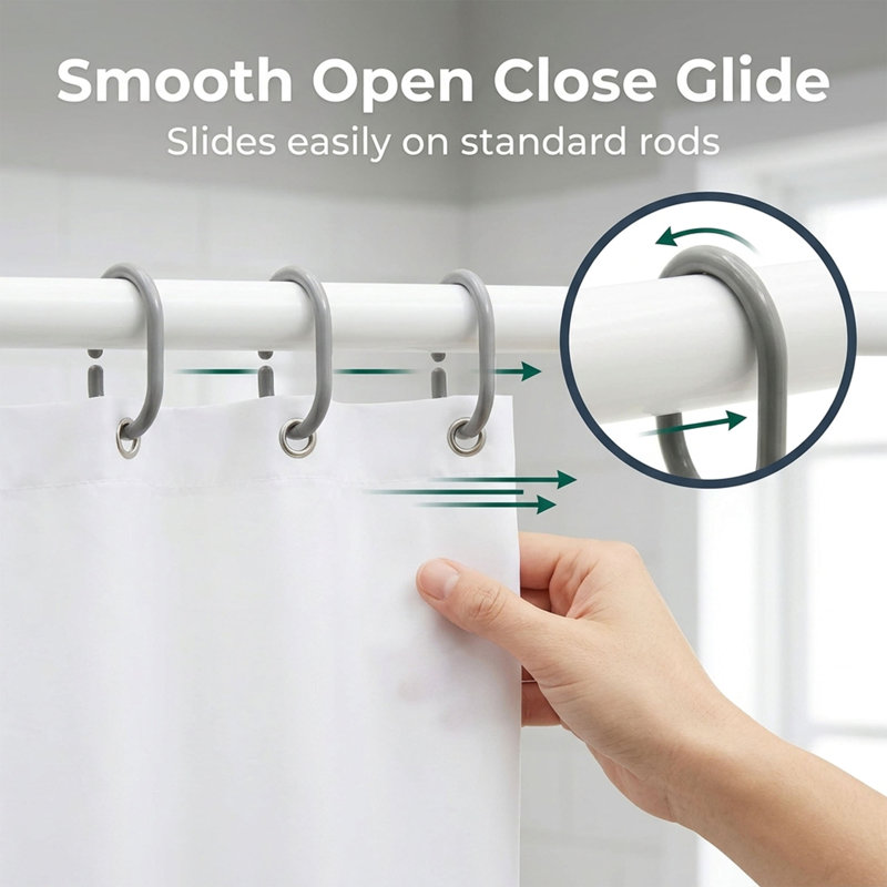 Solid Plastic Shower Curtain Hooks Rings, Light Gray