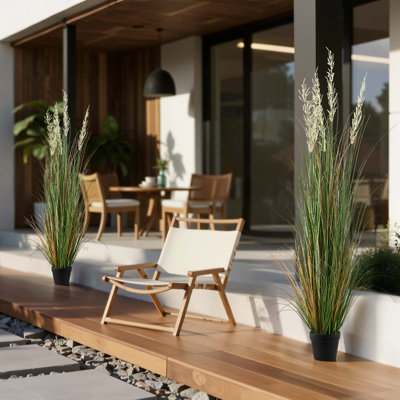 Artificial Grass Plant, 59 inch Faux Reed Flower Grass in Pot, Premium PVC Fake Greenery Shrubs Plant for Indoor Outdoor House Home Garden Office Room Décor, Housewarming, Green