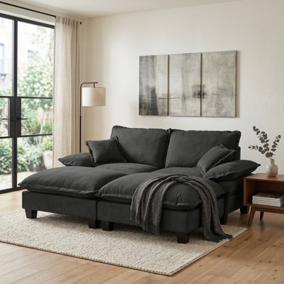 Canapé modulaire modulaire avec des courbes inspirées des voiliers, un confort semblable à un nuage, des repose-pieds mobiles, un revêtement en chenille douce et une conception flexible adaptée aux appartements.