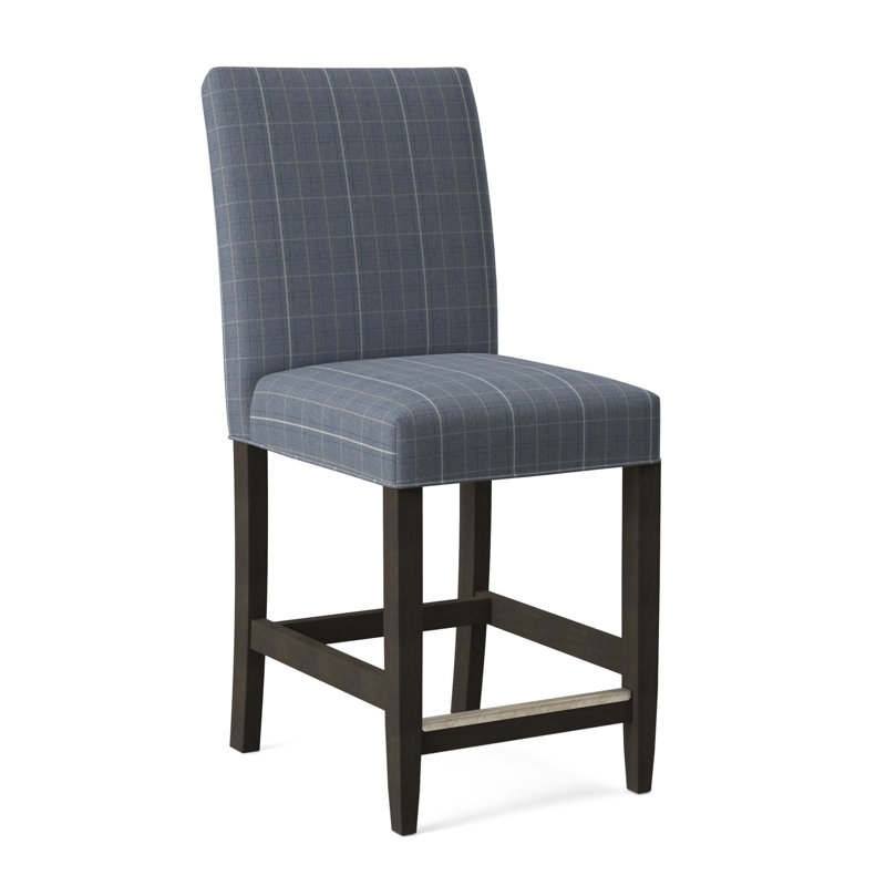 Manhattan Upholstered Stool with Solid Wood Frame, Lapis Plaid; 0126-63, Antique Black Finish