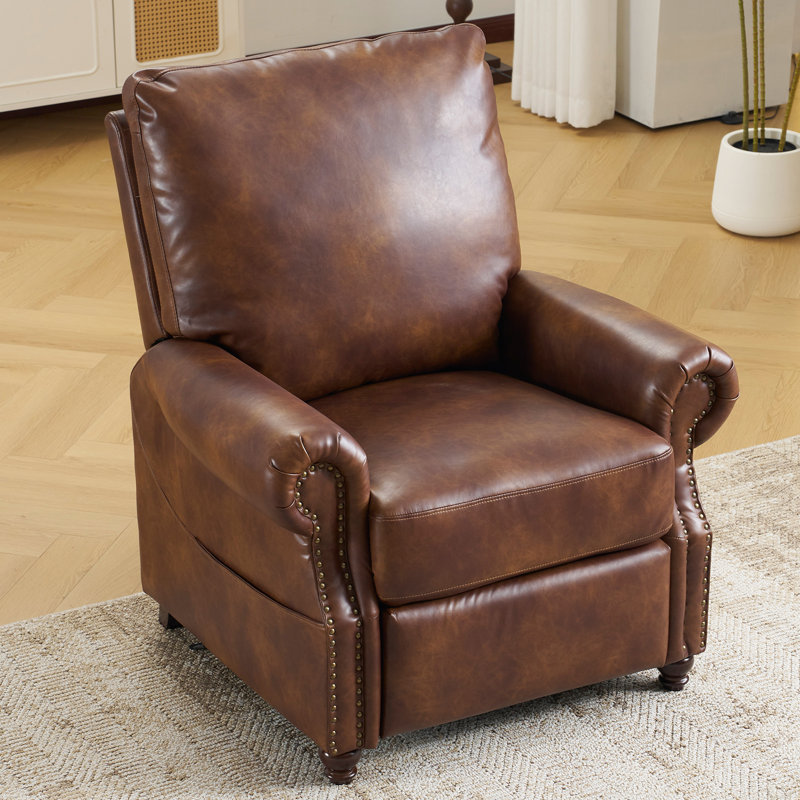 Pushback Recliner Chair With Massage And Heat, Breathable Leather, Light Brown