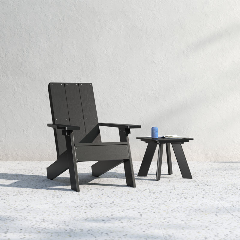 Byrnes Outdoor Adirondack Chair With Table, Black