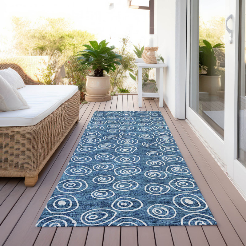 Frederiksberg intérieure / extérieure lavable à la machine ACN728 - bleu, Tapis de couloir 2 pi 3 po x 7 pi 6 po