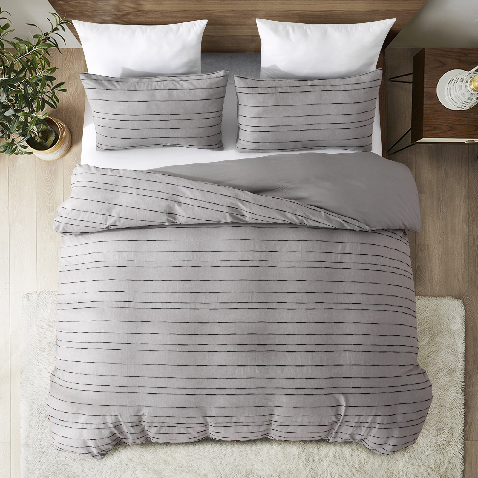 Zari Cotton Duvet Cover Set, Twin Duvet Cover + 1 Standard Sham, Gray