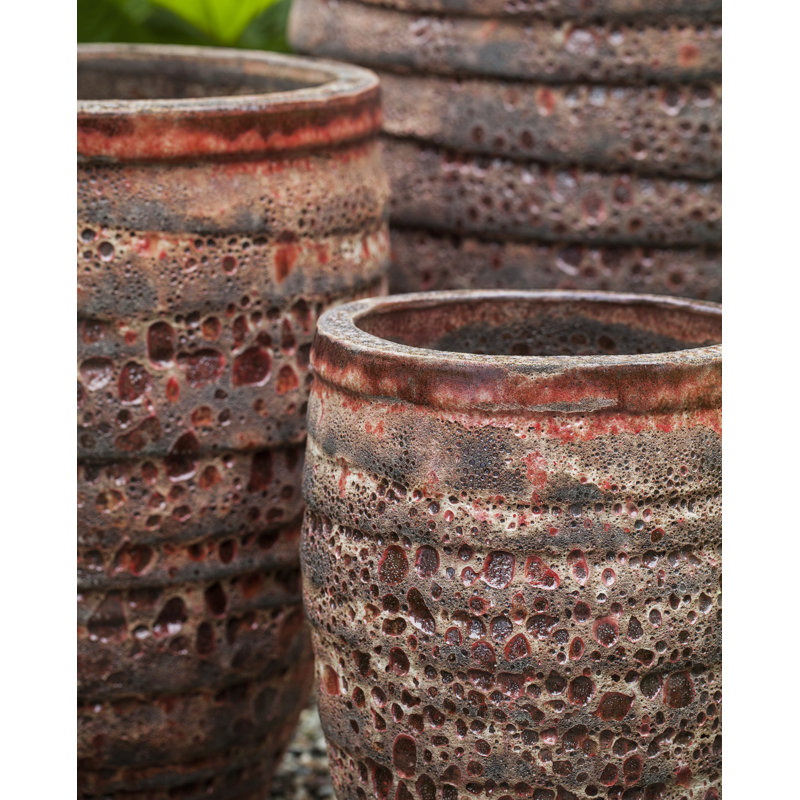 Ensemble de pots à fleurs en terre cuite glacée 3 pièces Doireann, Rouge Angkor