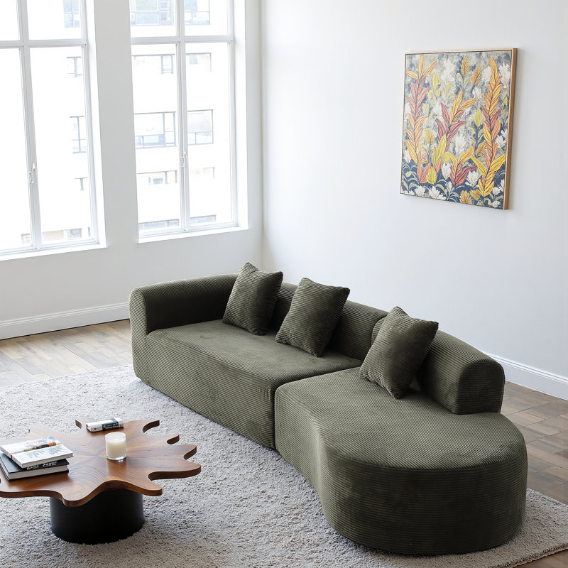 Canapé modulaire rembourré en velours côtelé Benen 127 po Benen, Rembourrage en mousse verte