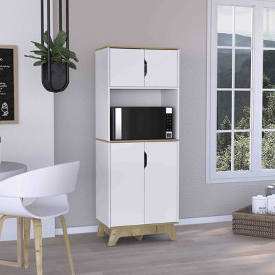 1 grande surface de comptoir pour micro-ondes Pamplona et armoires à portes doubles inférieures - Chêne clair / blanc l 25,6 po x P 15,8 po x H 67,2 po Panneau de particules
