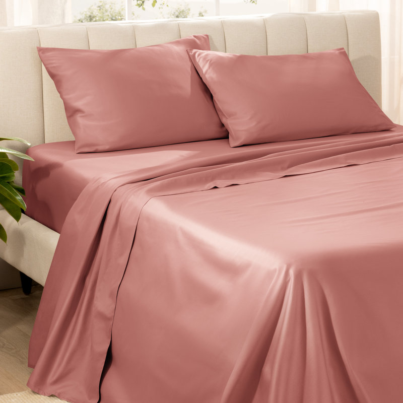 400 Thread Count Sateen Sheet Set, Dusty Rose, Full Sheet Set with 2 Pillowcases