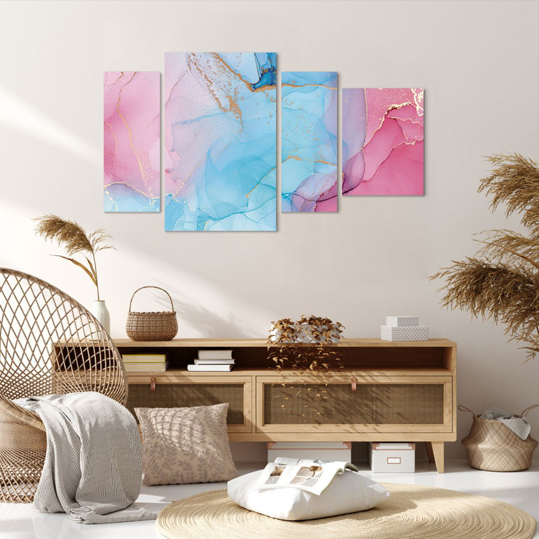 4-tlg. Leinwandbilder-Set Marble Pink Turquoise