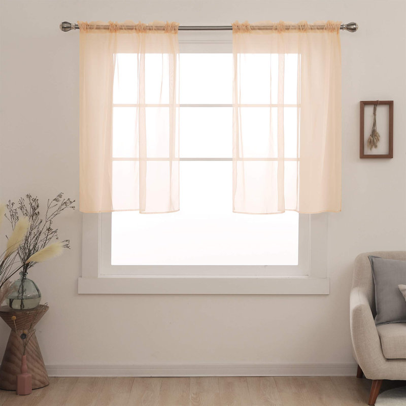 Rod Pocket Sheer Voile Curtain (Set Of 2), 38" W x 72" L, Peach Pink