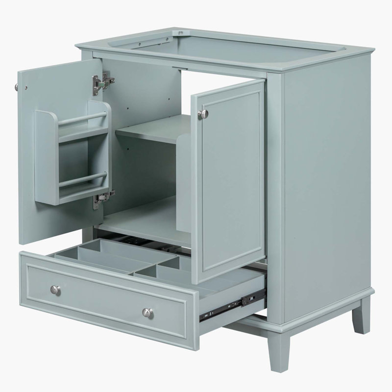 Meuble-lavabo polyvalent avec tiroirs et tablette réglable, améliorant l'espace de la salle de bain, Vert
