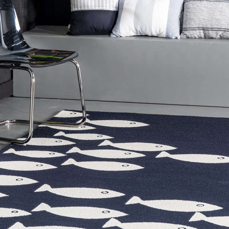 Tapis intérieur / extérieur bleu marine Winon, Rectangle 8 pi x 10 pi