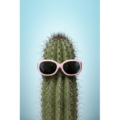 Cactus With Pink Sunglasses On Blue by ThomasVogel - No Frame Print on Canvas