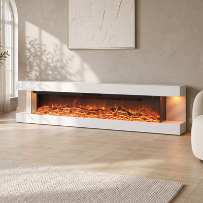 Foyer électrique à 3 côtés avec Wi-Fi, télécommande et flammes 12 couleurs, blanc, 50 po