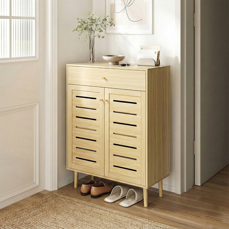 Range-chaussures avec tablettes réglables, tiroir supérieur, Bois de chêne
