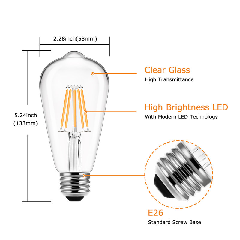 Base d'ampoule DEL 6 watts ST58 (2700K)