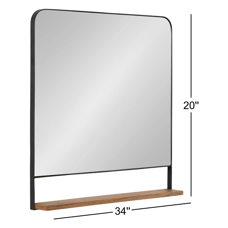 Branchville Metal Wall Mirror with Shelf, Square, White and Black, 20" x 34"