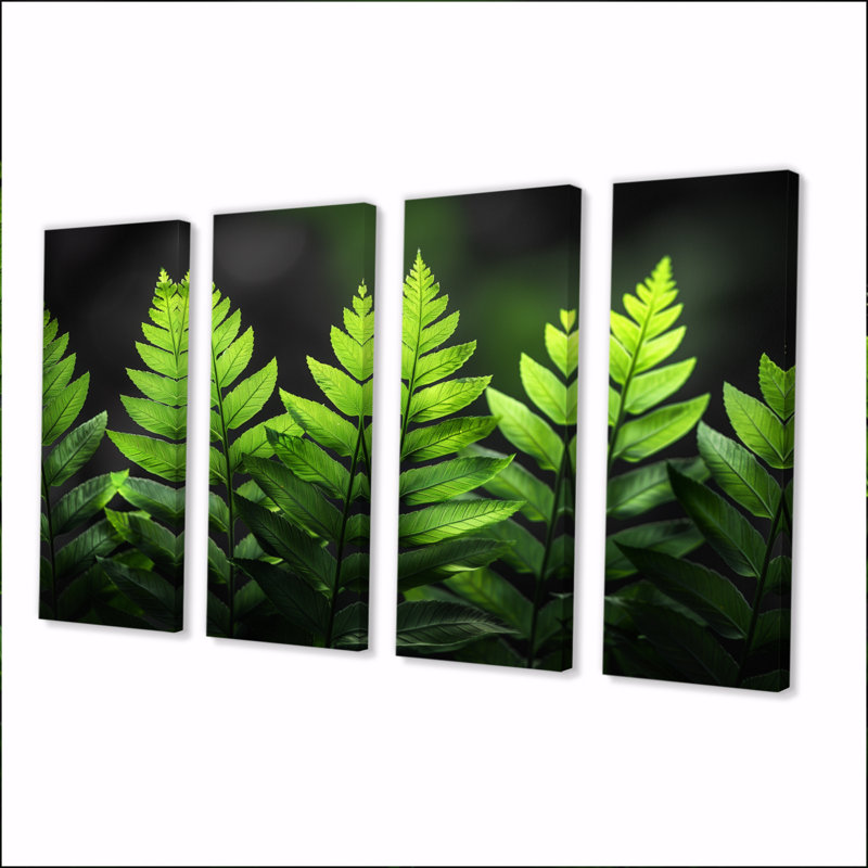 Ensemble de reproductions d'art murales vertes et noires, "Nirvana Ferns I" - fougères, H 28 po x l 48 po