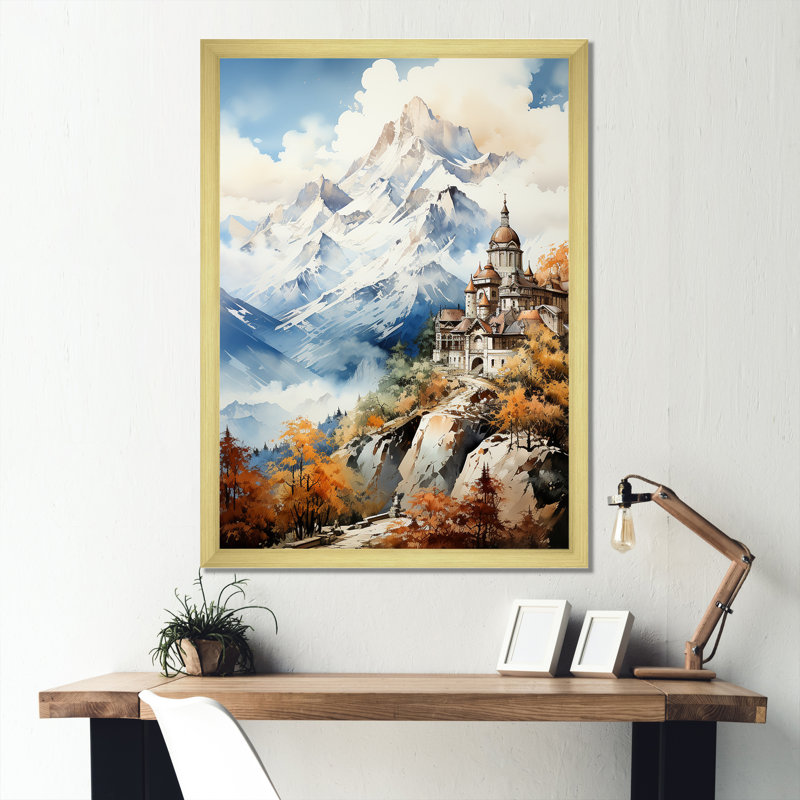 Château dans les Alpes françaises sur toile, Cadre photo doré simple, H 40 po x l 30 po x P 1,5 po