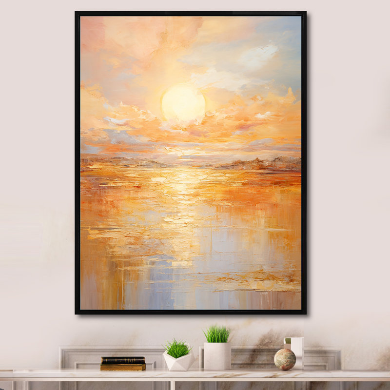 Jahwan Bold Sunset Golden Collage I - art mural coucher de soleil, H 32 po x l 24 po x P 1 po, Cadre flottant noir