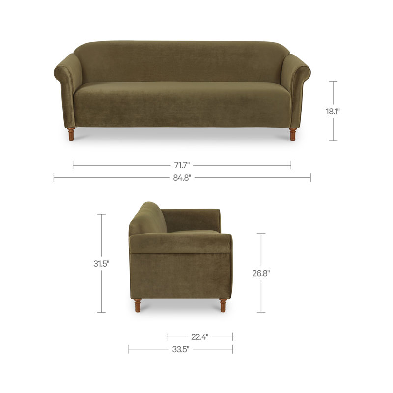 Harmony Sofa Dark Brown Faux Mohair, Deep Sage Faux Mohair