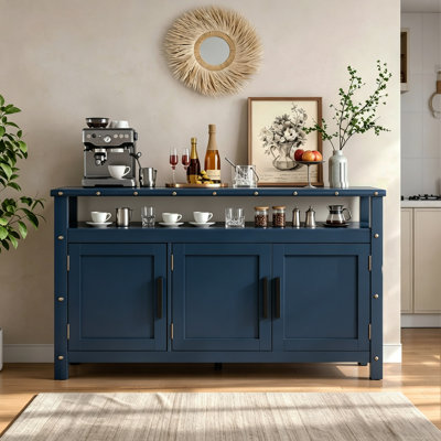 Buffet 55,1 po à 3 portes en bois massif, buffet en bois de pin pour la salle à manger, la cuisine et le salon