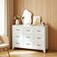 Commode de rangement à 9 tiroirs Dresser, structure en acier robuste avec glissières silencieuses, organisateur de chambre blanc à profil bas pour placard, couloir et entrée