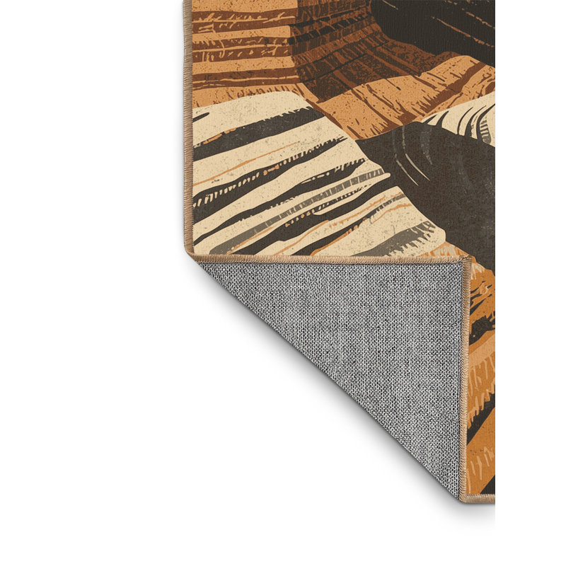 Tapis rustique rayé brun lavable à la machine Pacchiana - reliure brun clair, Carré 4 pi