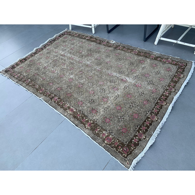 Tapis turc Oushak fait à la main en rose pour les espaces extérieurs, de chambre de bébé ou de chambre à coucher