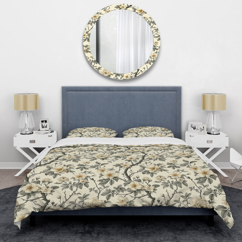Ensemble de housse de couette transitionnelle Ivory Cream Floral Blooms II, Housse de couette très grand et 2 très grandes t